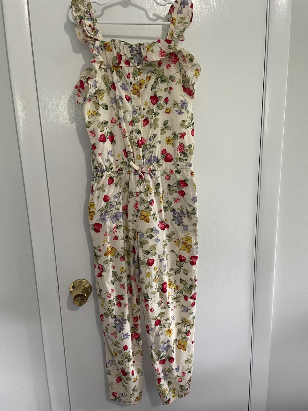 Polo by Ralph Lauren Cream Floral & Strawberry Ruffle-Strap Jumpsuit